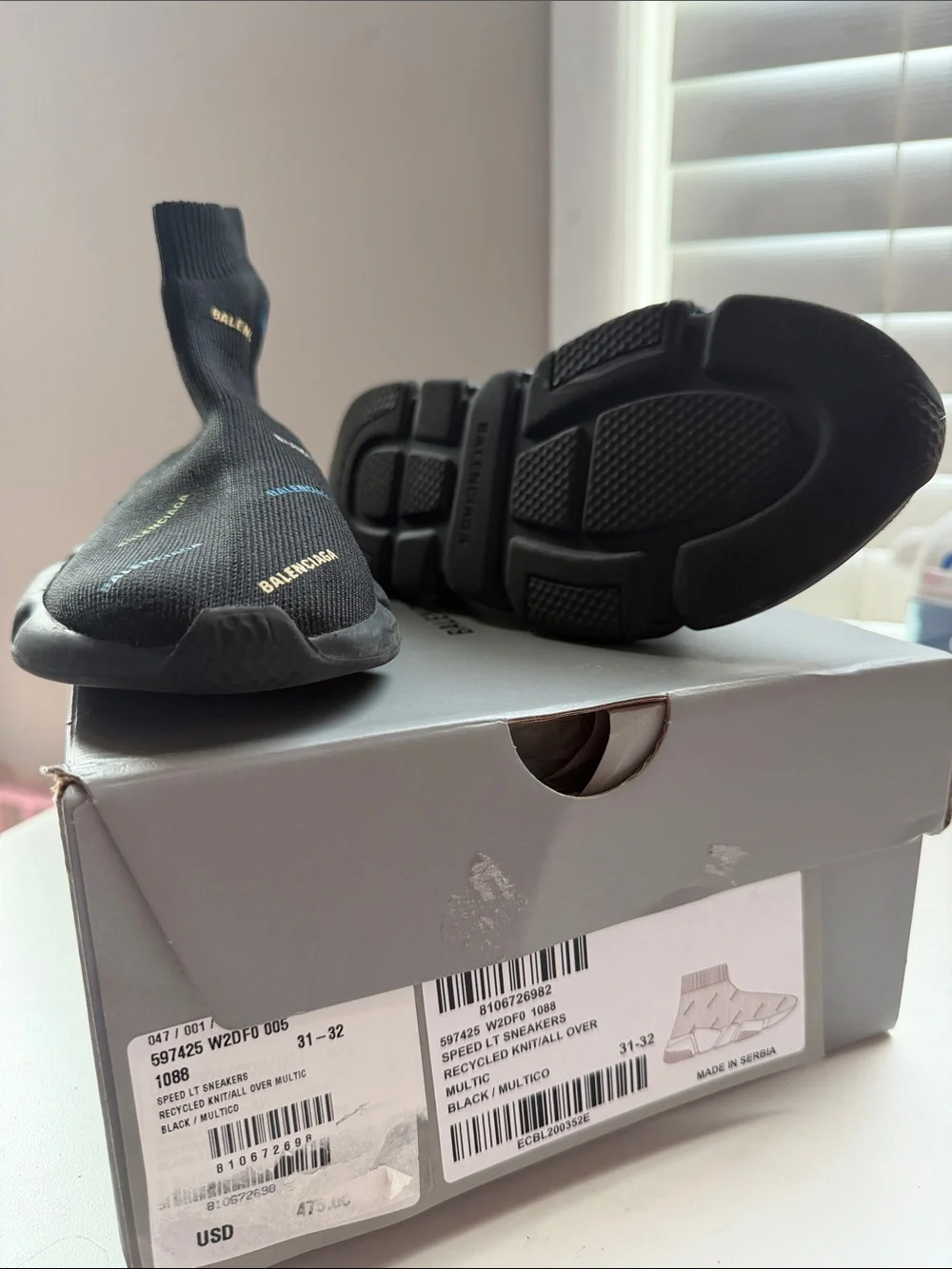 Balenciaga Black Kids' Sock Sneakers with Multicolor Logos